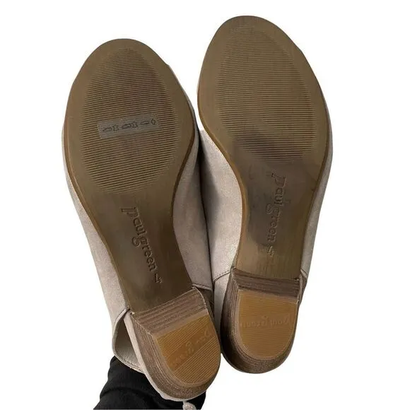 PAUL GREEN Trisha Slingback Caged Low Heel Sandals,metallic leather beige sz 6.5