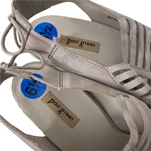 PAUL GREEN Trisha Slingback Caged Low Heel Sandals,metallic leather beige sz 6.5