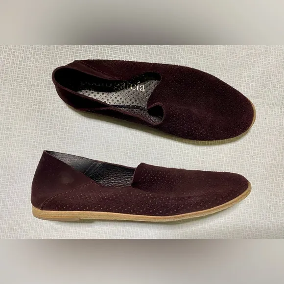 Pedro Garcia 8.5 M 39 Burgundy Brown Perforated suede leather flats shoes Spain