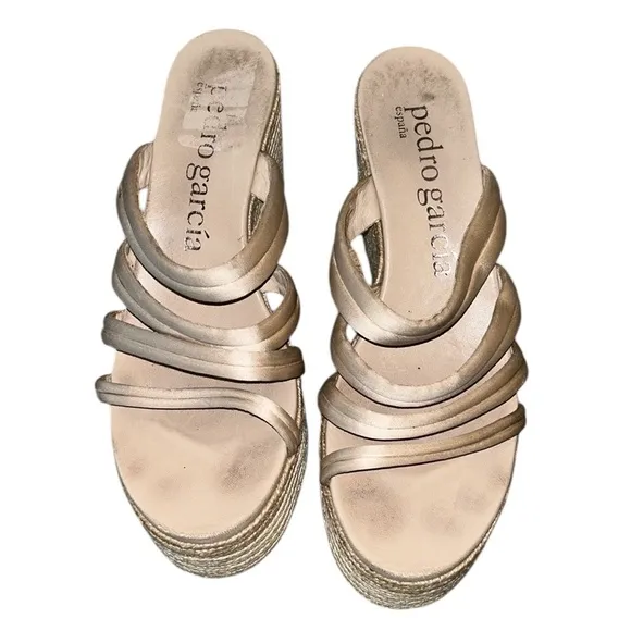 Pedro Garcia Dante Satin Espadrille Platform Wedge Strappy Sandals - 10