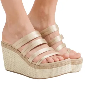 Pedro Garcia Dante Satin Espadrille Platform Wedge Strappy Sandals - 10