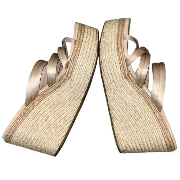 Pedro Garcia Dante Satin Espadrille Platform Wedge Strappy Sandals - 10