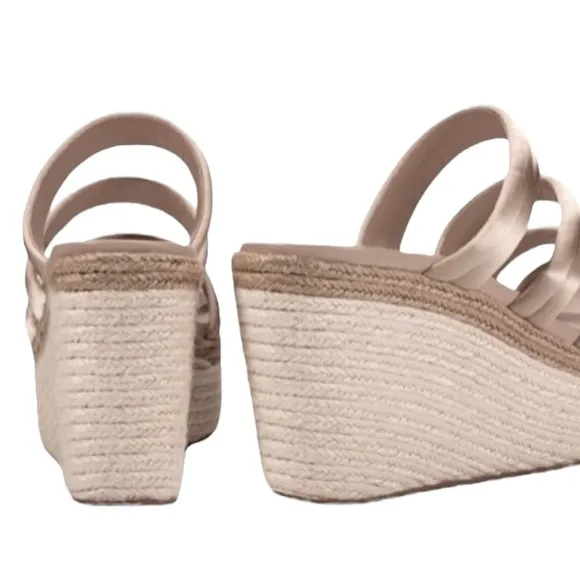 Pedro Garcia Dante Satin Espadrille Platform Wedge Strappy Sandals - 10