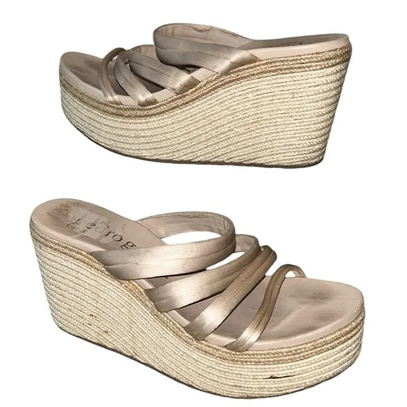 Pedro Garcia Dante Satin Espadrille Platform Wedge Strappy Sandals - 10
