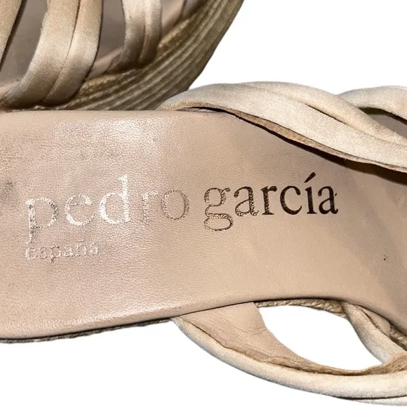 Pedro Garcia Dante Satin Espadrille Platform Wedge Strappy Sandals - 10