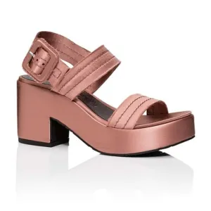 Pedro Garcia Decima Satin Platform Sandals in Metallic Rose, Size US 7/EU 37
