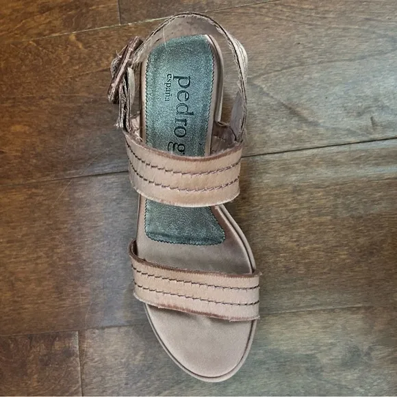 Pedro Garcia Decima Satin Platform Sandals in Metallic Rose, Size US 7/EU 37
