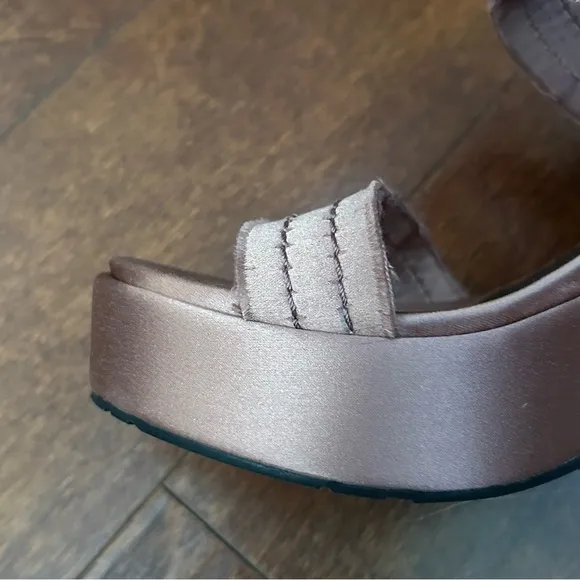 Pedro Garcia Decima Satin Platform Sandals in Metallic Rose, Size US 7/EU 37