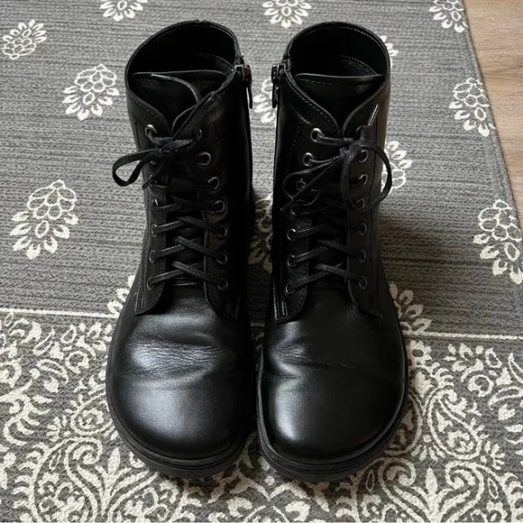 Peerko Go Leather Lace Up Barefoot Boots, Black, Size 38