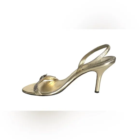 Pelle Moda Rhinestones Gold Metallic Leather Slingback Sandals Women’s 8
