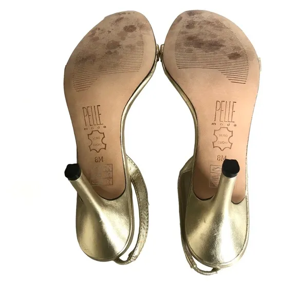 Pelle Moda Rhinestones Gold Metallic Leather Slingback Sandals Women’s 8