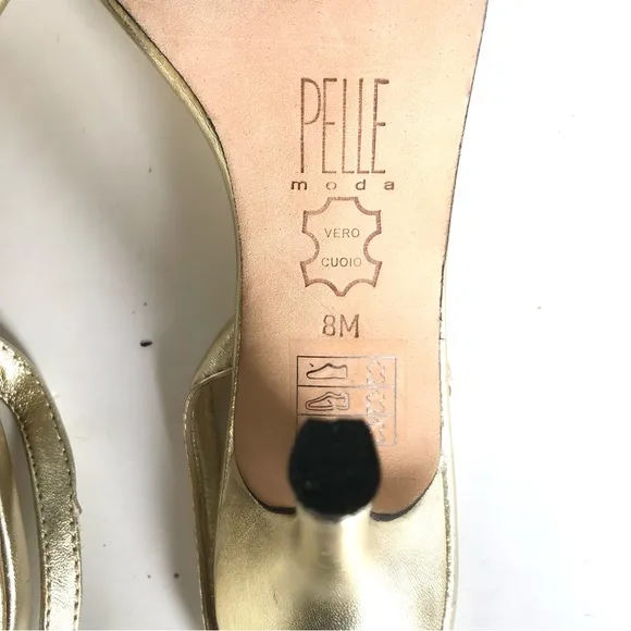 Pelle Moda Rhinestones Gold Metallic Leather Slingback Sandals Women’s 8