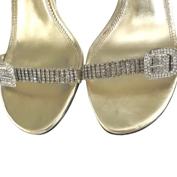 Pelle Moda Rhinestones Gold Metallic Leather Slingback Sandals Women’s 8