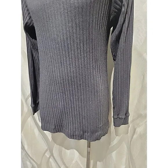 Perry Ellis Grey Crewneck Ribbed Long Sleeve 90s Minimalist Sweater- Medium