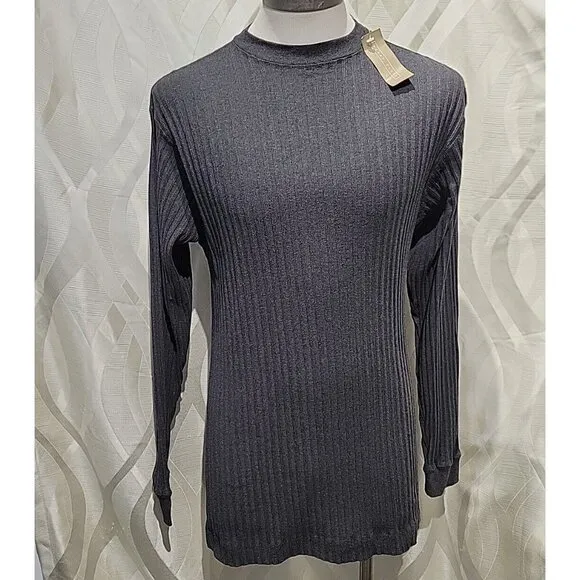 Perry Ellis Grey Crewneck Ribbed Long Sleeve 90s Minimalist Sweater- Medium
