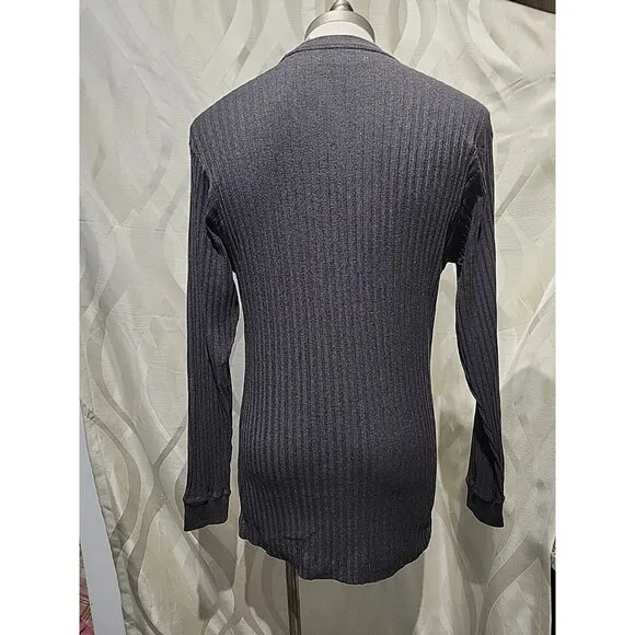Perry Ellis Grey Crewneck Ribbed Long Sleeve 90s Minimalist Sweater- Medium