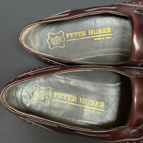 Peter Huber Men's Real Leather Loafer Shoes Luxury Italy Oxblood  - Size 7.5