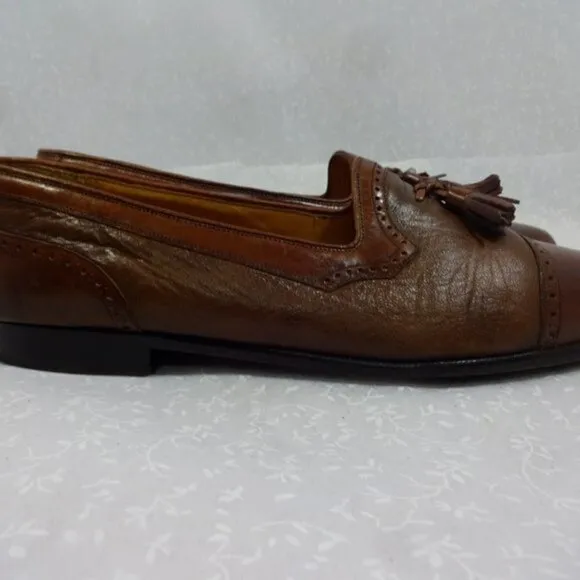 Peter Huber Mens Size 11 B US Brown Leather Tasseled Loafers Dress Shoes 6404