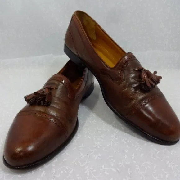 Peter Huber Mens Size 11 B US Brown Leather Tasseled Loafers Dress Shoes 6404