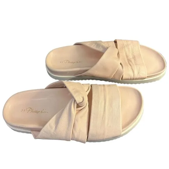 Phillip Lim Light Pink Twisted Leather Knot Front Pool Slides Size 9 (EU39) NWOT