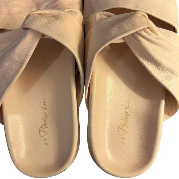 Phillip Lim Light Pink Twisted Leather Knot Front Pool Slides Size 9 (EU39) NWOT