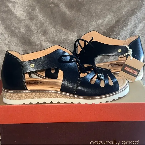PIKOLINOS BLACK LEATHER SANDALS