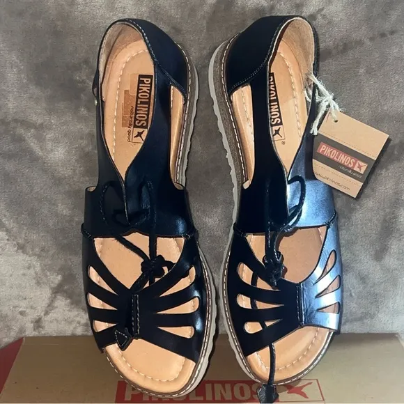 PIKOLINOS BLACK LEATHER SANDALS