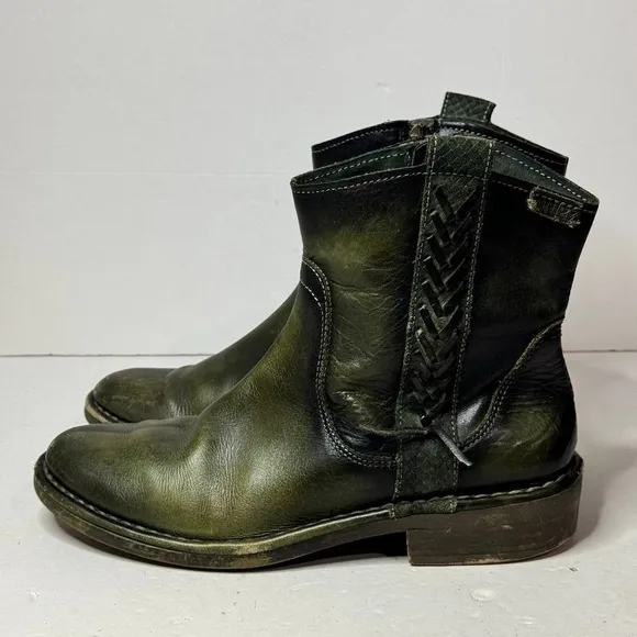 Pikolinos Green Leather Ankle Zip Boots Womens Size 37