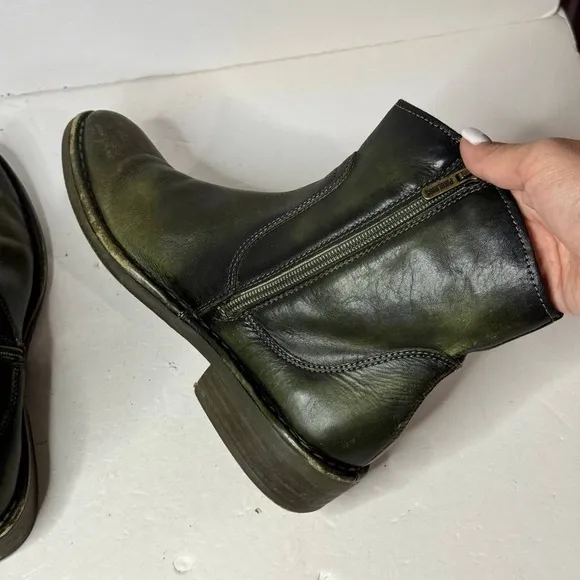 Pikolinos Green Leather Ankle Zip Boots Womens Size 37