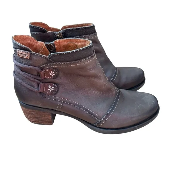 Pikolinos Le Mans Leather Ankle Booties Zip Up In Brown/Green Women’s Size 40