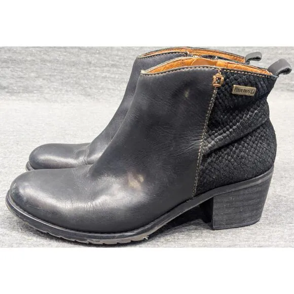 PIKOLINOS Womens Boots - Black, Ankle, Side Zip, Leather/Suede, Size 37 (US 6.5)
