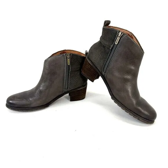 PIKOLINOS Women's EU 39 Leather Gray Side Zip Ankle Mid Block Heel Boots