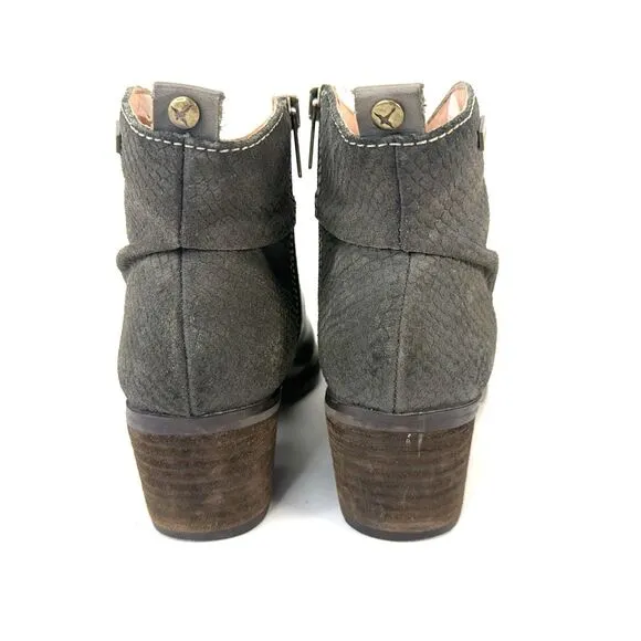PIKOLINOS Women's EU 39 Leather Gray Side Zip Ankle Mid Block Heel Boots