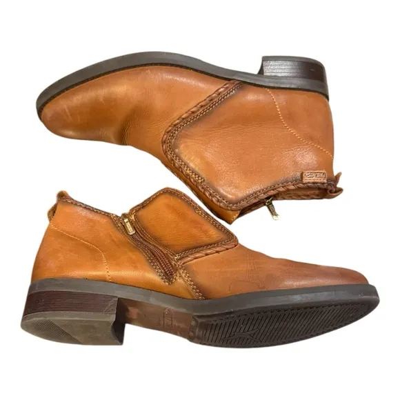 Pikolinos Women's Tan Leather Ankle Boots Size 38 EU Side Zip