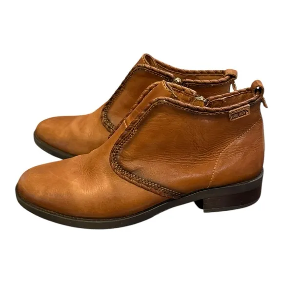 Pikolinos Women's Tan Leather Ankle Boots Size 38 EU Side Zip