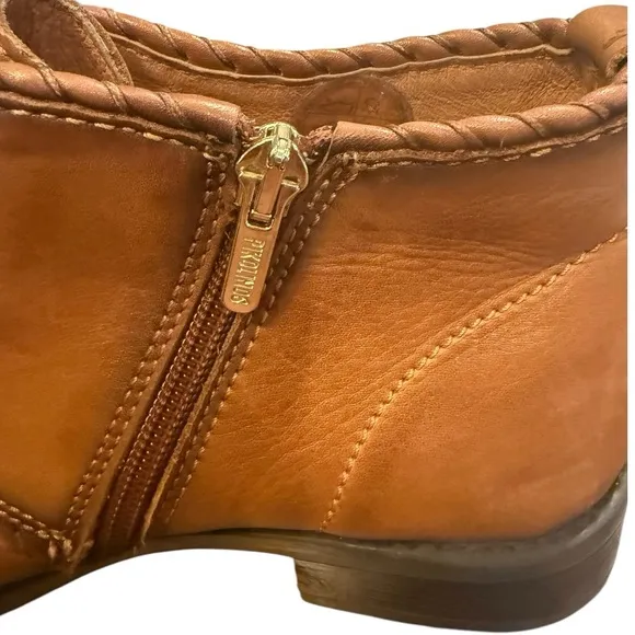 Pikolinos Women's Tan Leather Ankle Boots Size 38 EU Side Zip