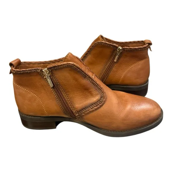 Pikolinos Women's Tan Leather Ankle Boots Size 38 EU Side Zip