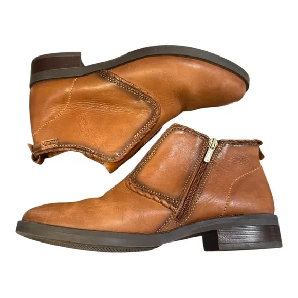 Pikolinos Women's Tan Leather Ankle Boots Size 38 EU Side Zip