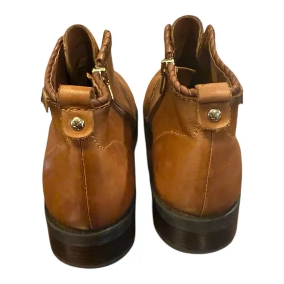 Pikolinos Women's Tan Leather Ankle Boots Size 38 EU Side Zip