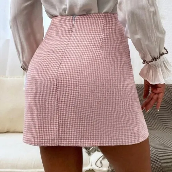 Pink Houndstooth Mini Skirt