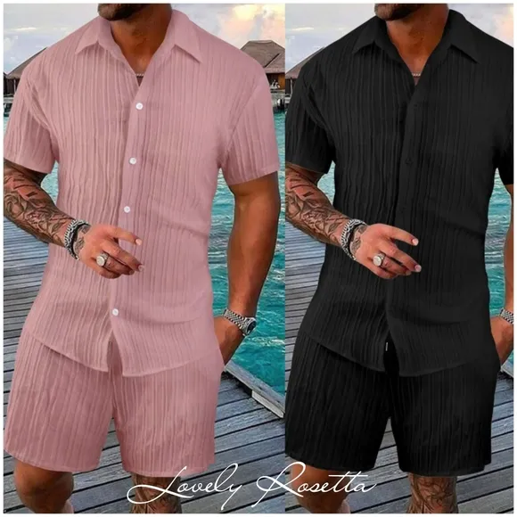 Pink Short Sleeve Shirt and Shorts Set