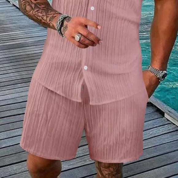 Pink Short Sleeve Shirt and Shorts Set