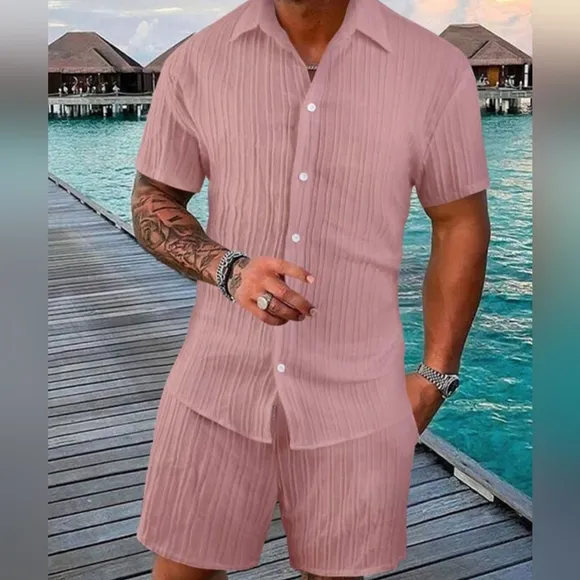 Pink Short Sleeve Shirt and Shorts Set