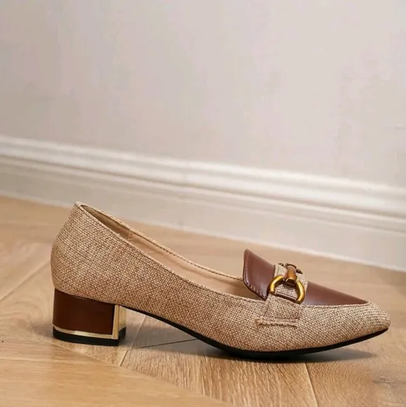 Pointed Toe Chunky Heel Metallic Buckle Mary Jane Oxfords Slip On Work Loafers