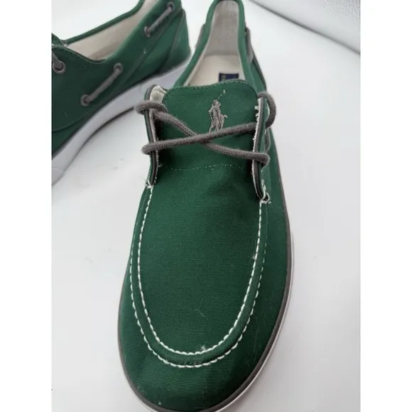 Polo Ralph Lauren Boat Shoes Canvas Loafers Green Casual Slip On 15D