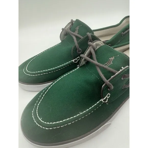 Polo Ralph Lauren Boat Shoes Canvas Loafers Green Casual Slip On 15D