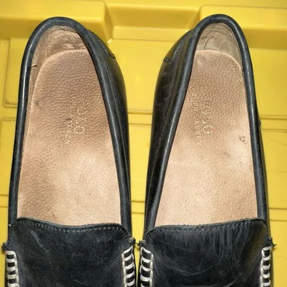 Polo Ralph Lauren Men’s Driving Loafers Shoes 11D Woodley Black Leather Slip On