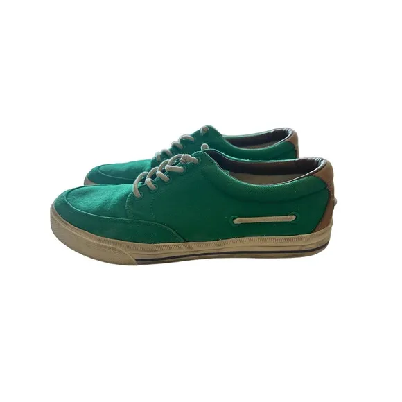 Polo Ralph Lauren. Mens Size 10D Green Lace-up Canvas Loafers
