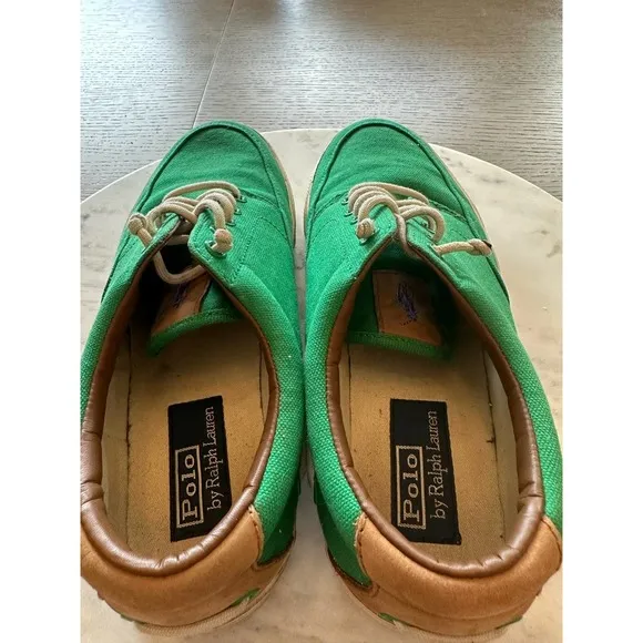 Polo Ralph Lauren. Mens Size 10D Green Lace-up Canvas Loafers