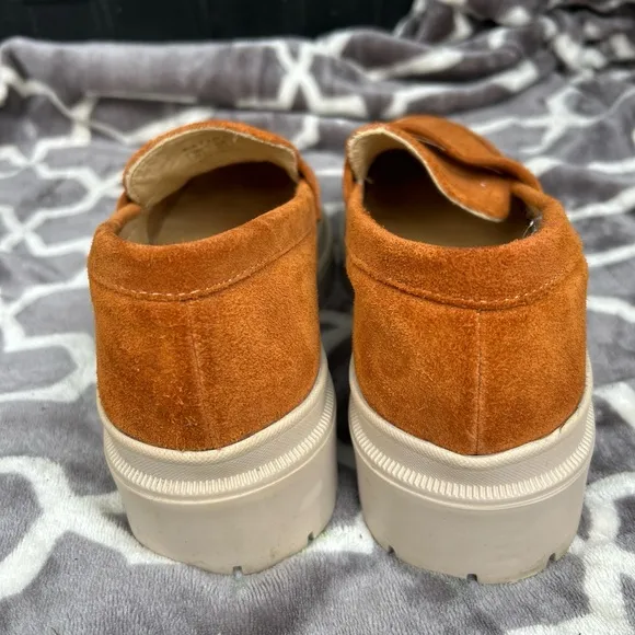 Portland leather Co Patina chunky Zoe Penny loafers in fawn suede size 10.5